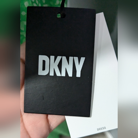 DKNY Ruffled Neck Green Chiffon Dress - Picture 3 of 5